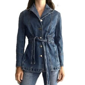 Y2K 90’s Vtg. Denim belted Jean Jacket Blazer/trench Denim Norm Core, preppy